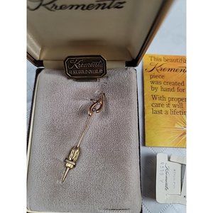 Krementz & Co Wishbone Jewelry Stick Pin 14KT Yellow Gold Overlay Crystal VTG